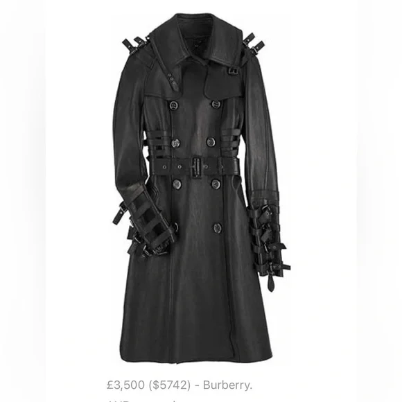 Burberry soft black leather motorcycle trench coat with strap buckles size small - Picture 6 of 6